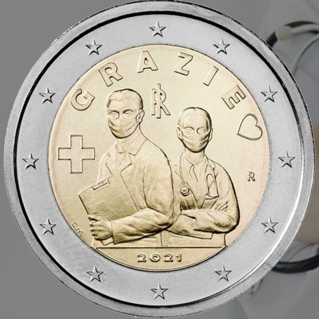 De Grazie 2-euro herdenkingsmunt. Een eerbetoon aan alle zorgmedewerkers.