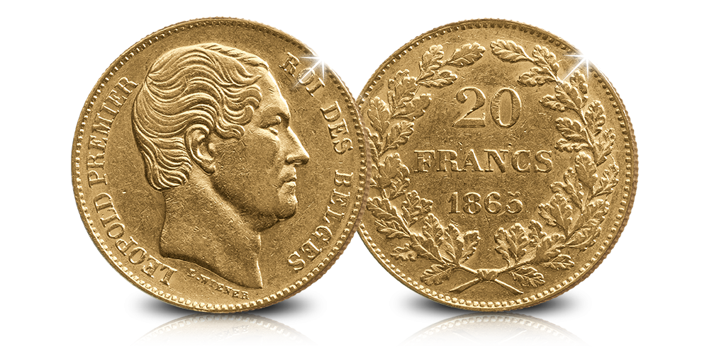 20 frank 1865, Leopold I, gouden munt, Koninklijk Belgisch Goud van Weleer