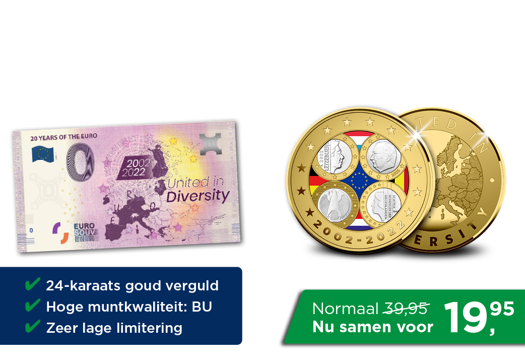 Het officiële Euro jubileum biljet + De eerste 24-karaats goud vergulde uitgifte