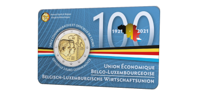Uw exclusieve 2 Euro munt 2021 van Belgie  ‘100 jaar BLEU’ BU in franse coincard