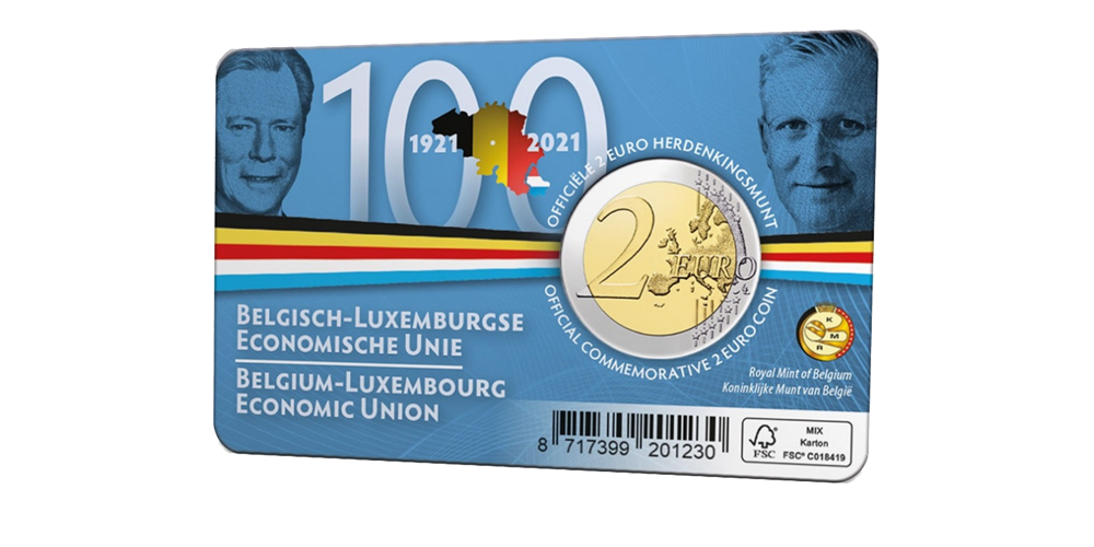 België 2 euromunt 2021 ‘100 jaar BLEU’ BU in franse coincard