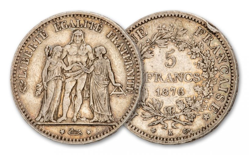 5 Oude zilveren 5 Franc munten