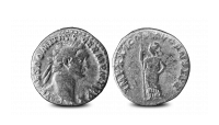 Eeuwenoude zilveren denarius van de Keizer Domitianus