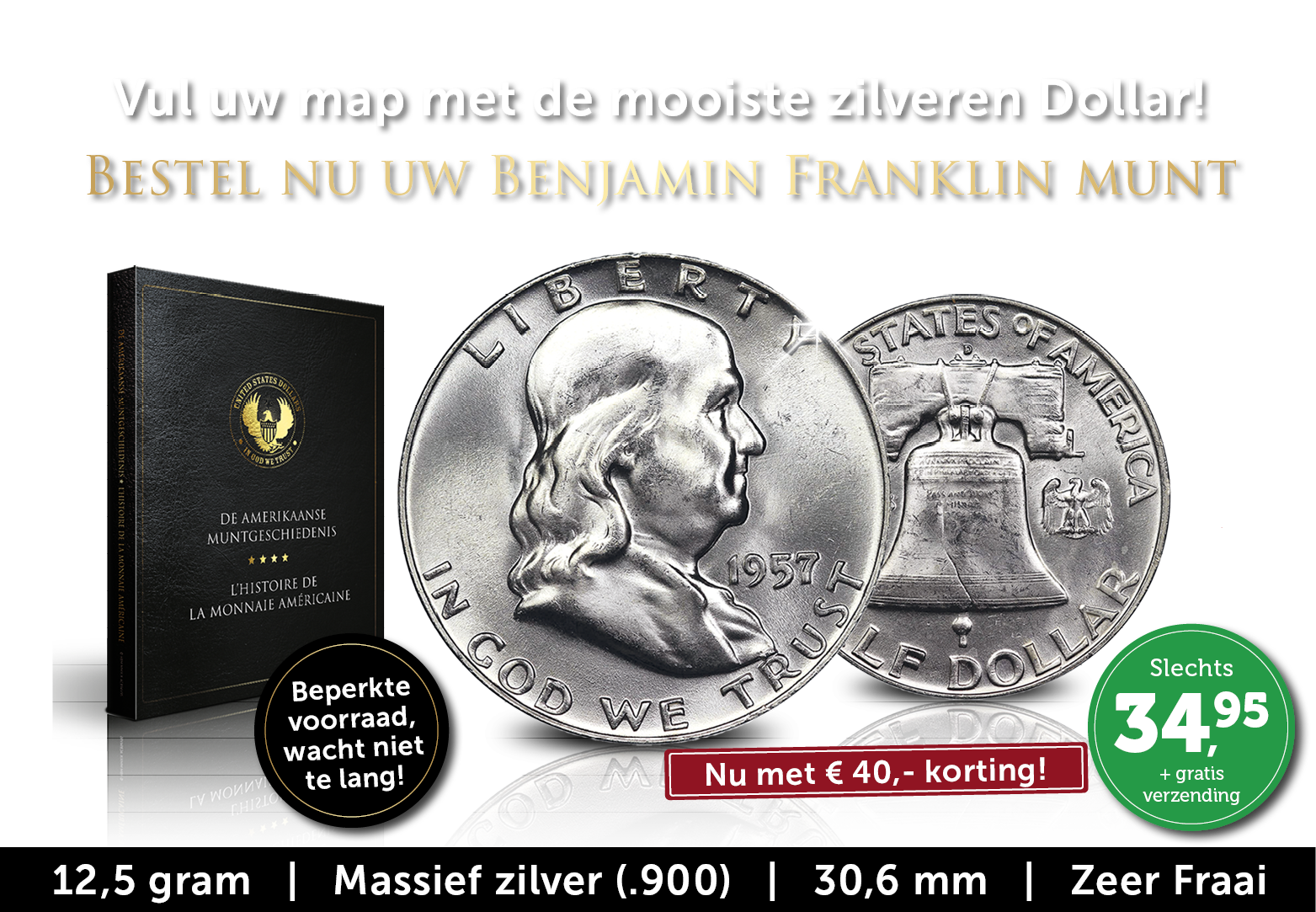  Iconische zilveren Dollarmunt: Benjamin Franklin 