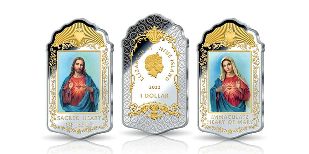 Unieke set zilveren Jezus en Maria munten!