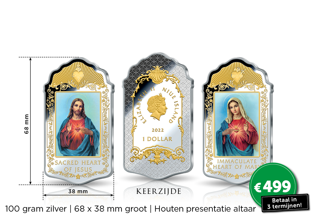€ 200 korting op een unieke set zilveren Jezus en Maria munten!