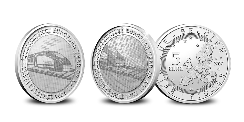 Koop munten online | Belgische Euromunten | Europees jaar van het spoor voor en keerzijde