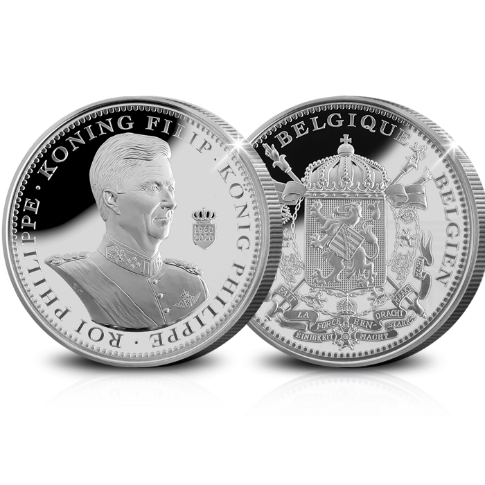 Puur zilveren kilo ter ere van de 60e verjaardag van Koning Filip voor en keerzijde