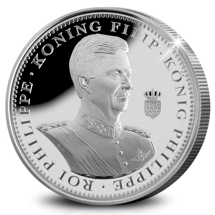 Puur zilveren kilo ter ere van de 60e verjaardag van Koning Filip voorzijde