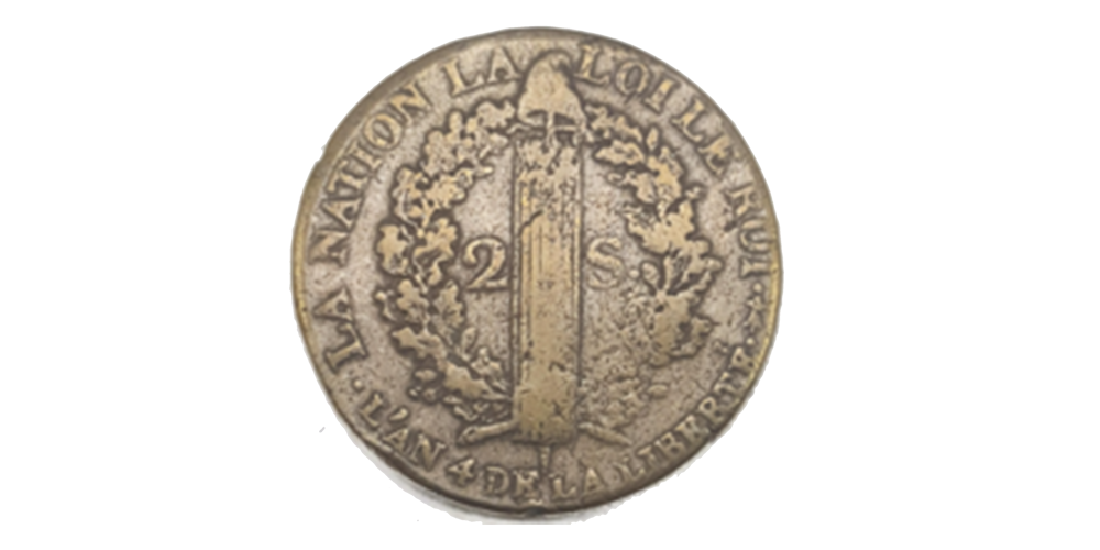 Fraaie 2 sols met Koning Lodewijk XVI uit de tijd van de Franse revolutie