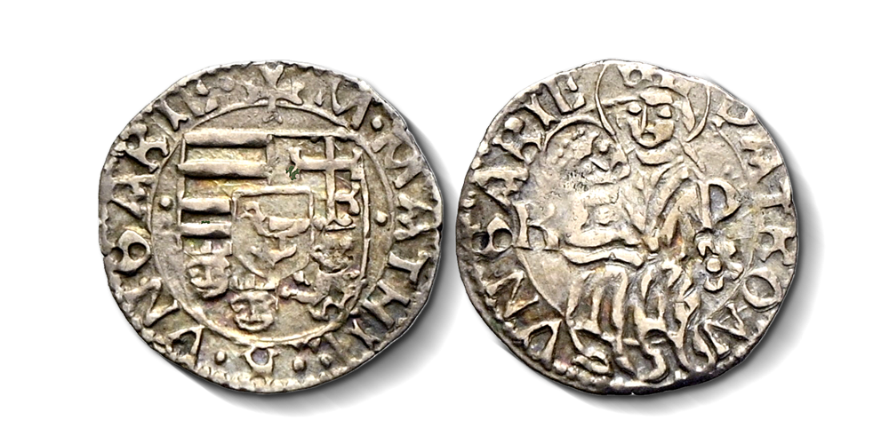 Originele Middeleeuwse zilveren Denar met Maria en Jezus motief