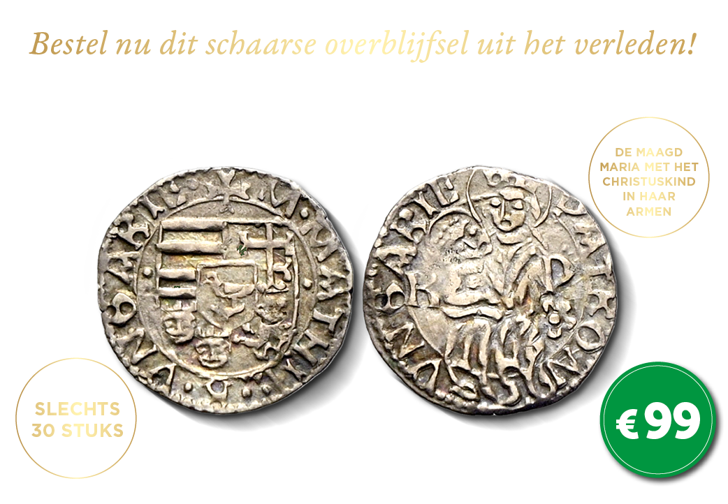 Originele Middeleeuwse zilveren Denar met Maria & Jezus motief