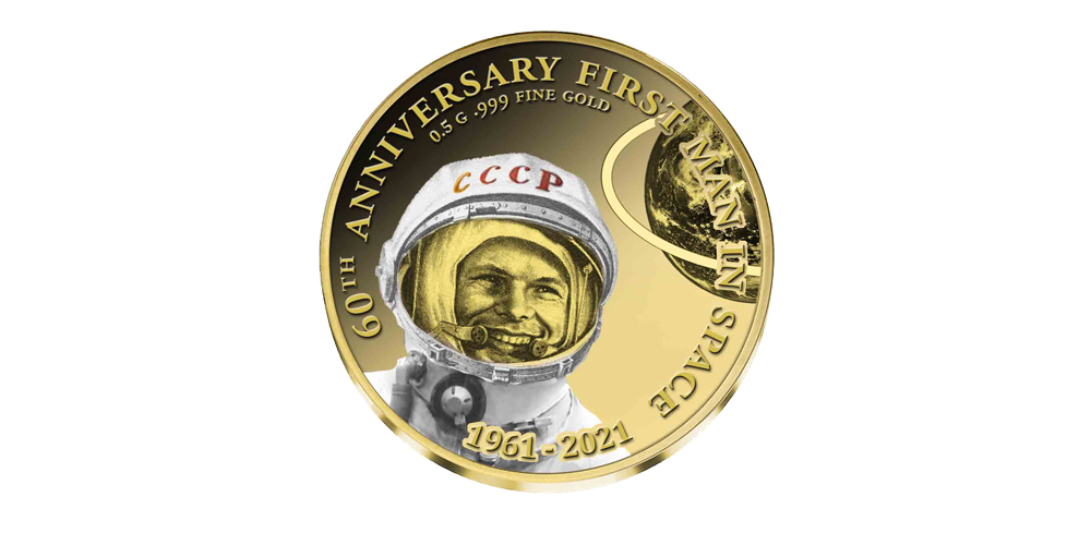Set van 2 gouden munten ter ere van 60 jaar ruimtevaart