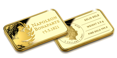 Uw 2.5 gram puur gouden muntbaar ter ere van de 200e sterfdag van Napoleon Bonaparte 