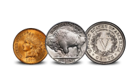 De Indian Head Penny, Liberty V Nickel en Buffalo Nickel set