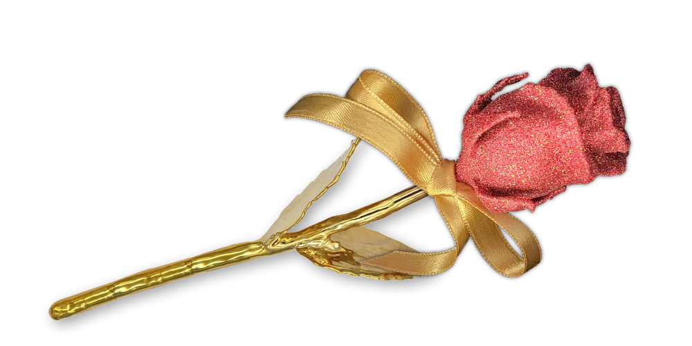 Echte roos, verguld in puur goud en versierd met echt robijnpoeder