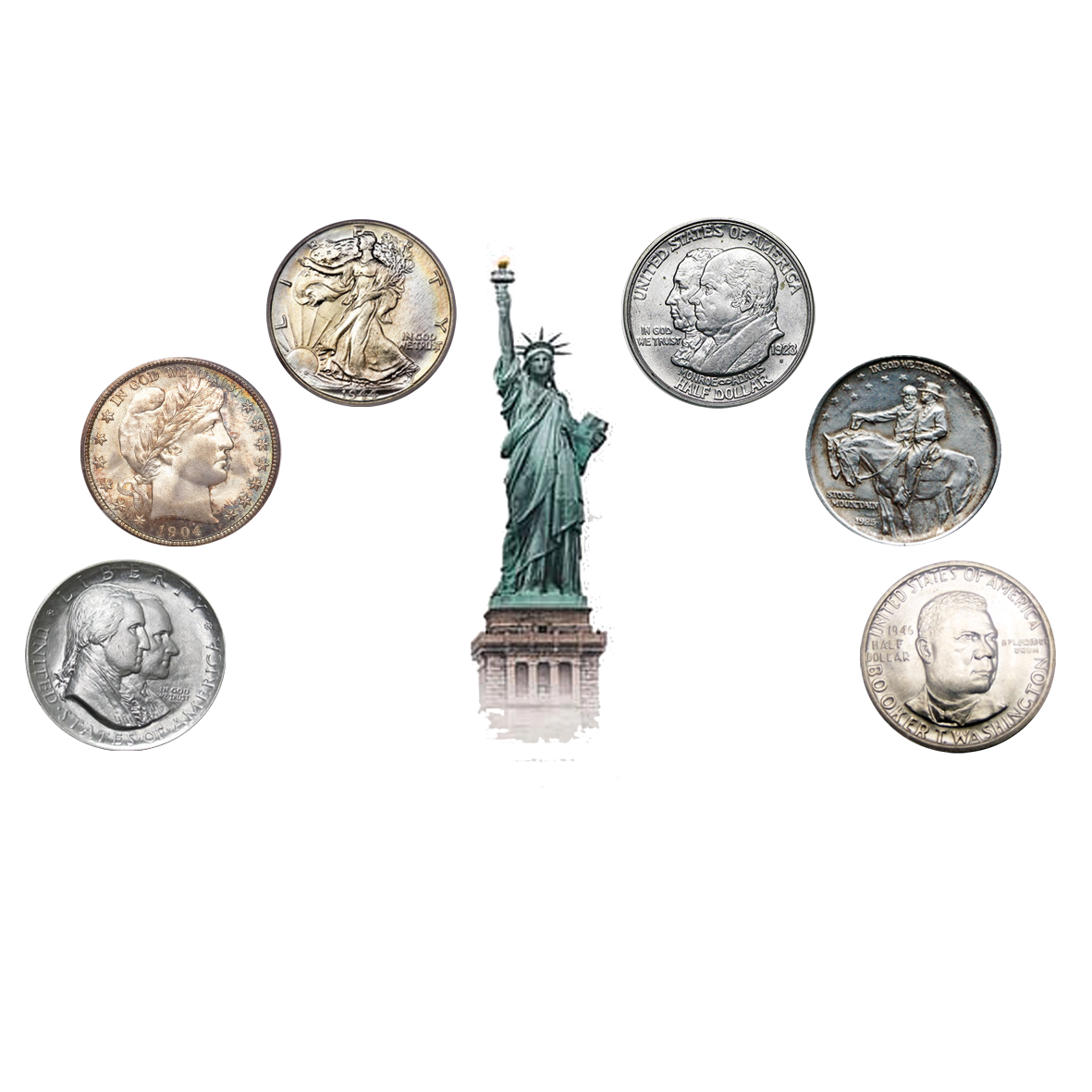 Koop munten online - Dollar munten - Set van 6 halve dollars - Zilver