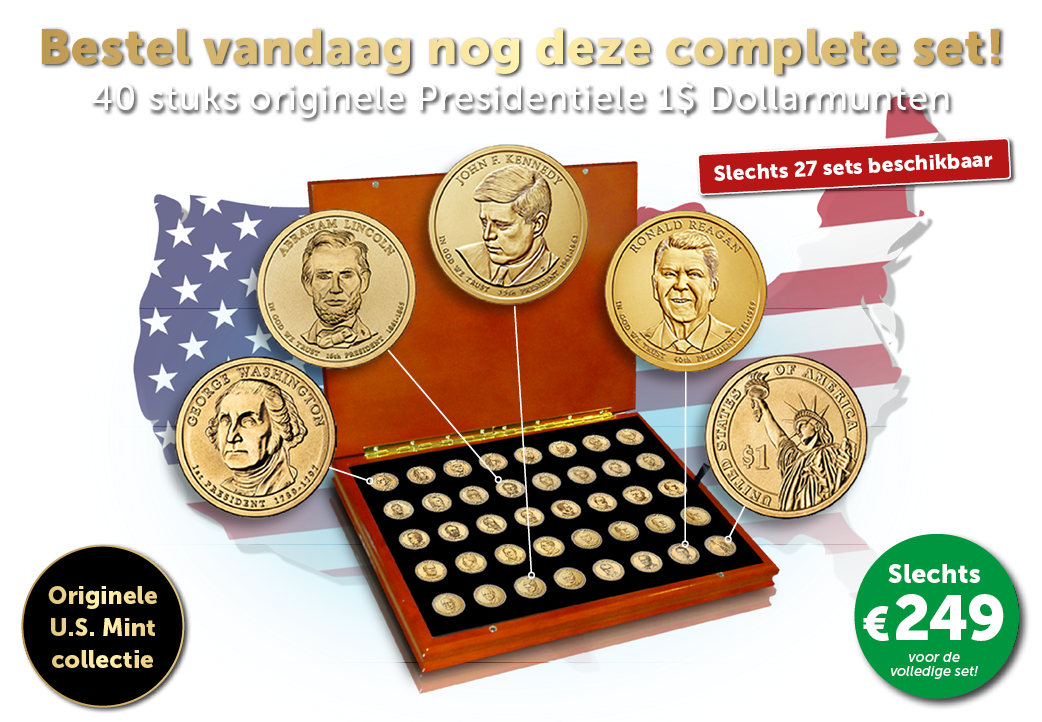 De complete set van 40 originele Presidentiele $1 Dollar munten 