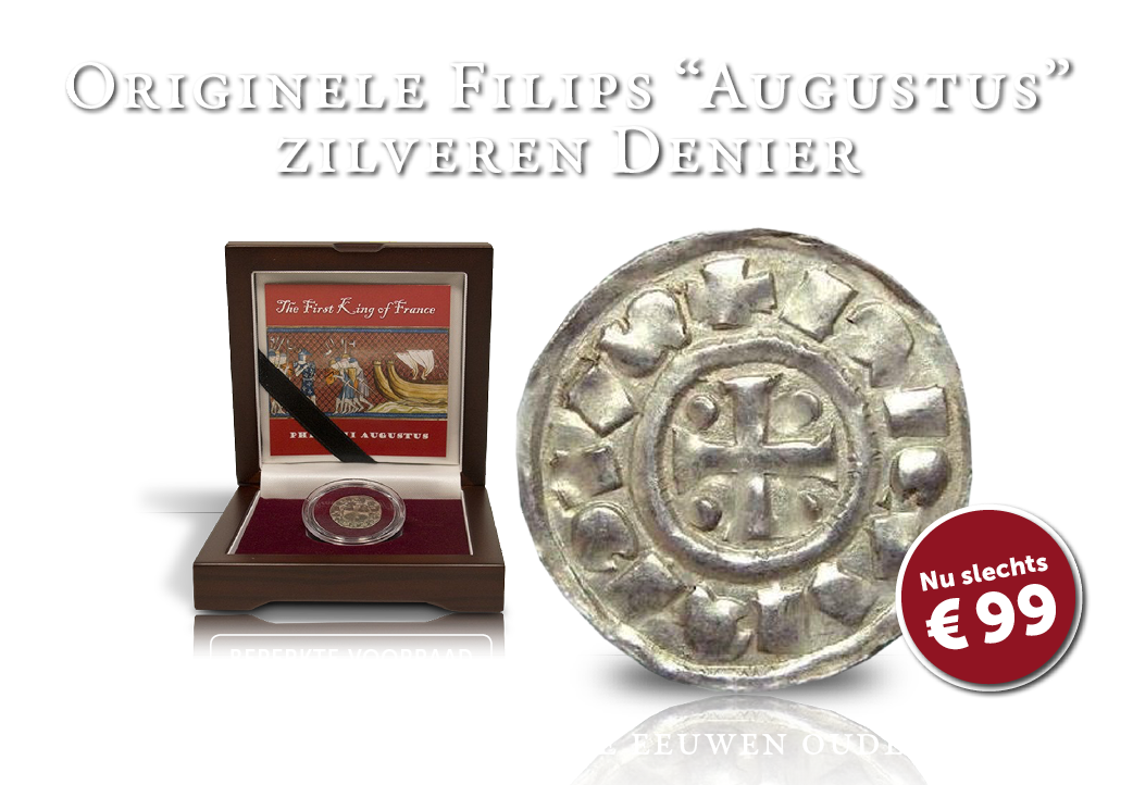 Een originele zilveren denier van Koning Filips Augustus