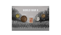 Set van tweede wereldoorlog munten en een postzegel 