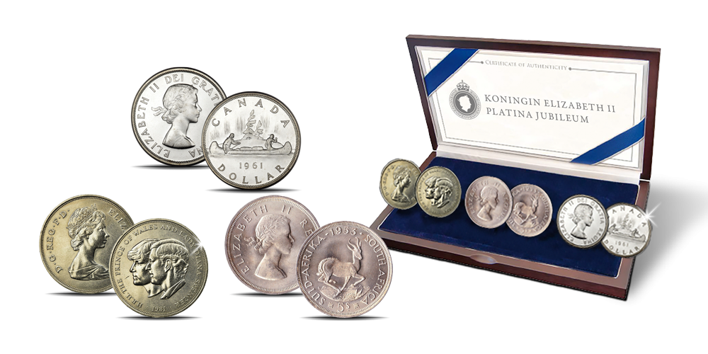 3 grote originele zilveren munten in één set! Ter ere van Elizabeths platina jubileum
