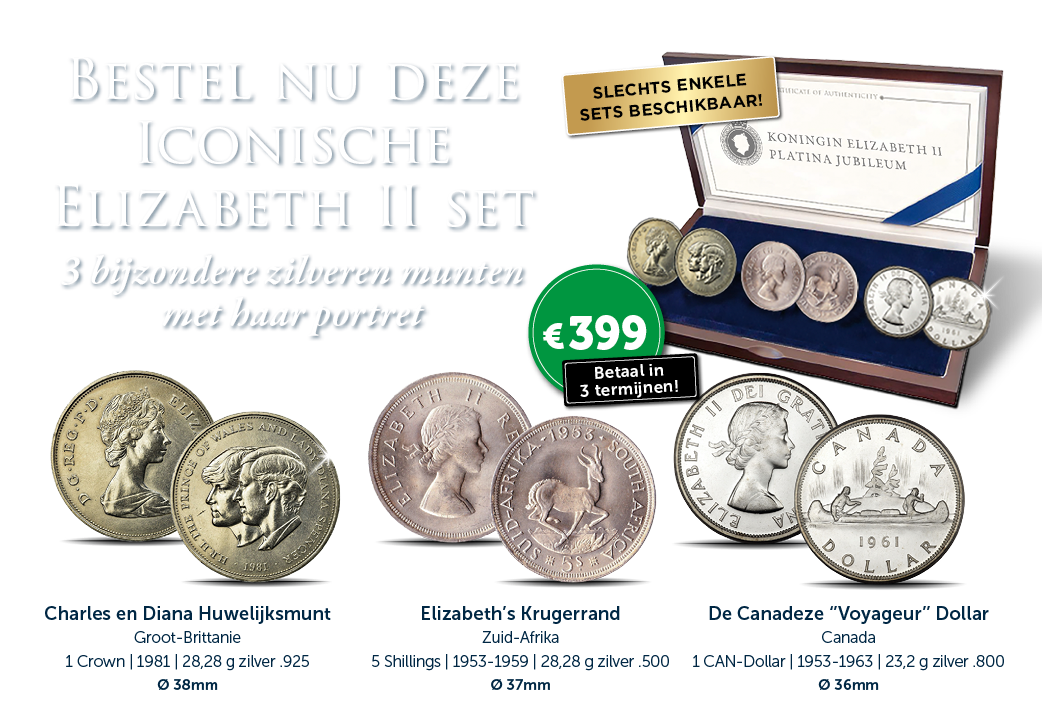 Eerbbetoon aan de iconische Queen Elizabeth II, 3 zeldzame zilveren munten in één set