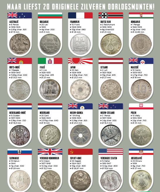 Zilveren tweede wereldoorlog munten